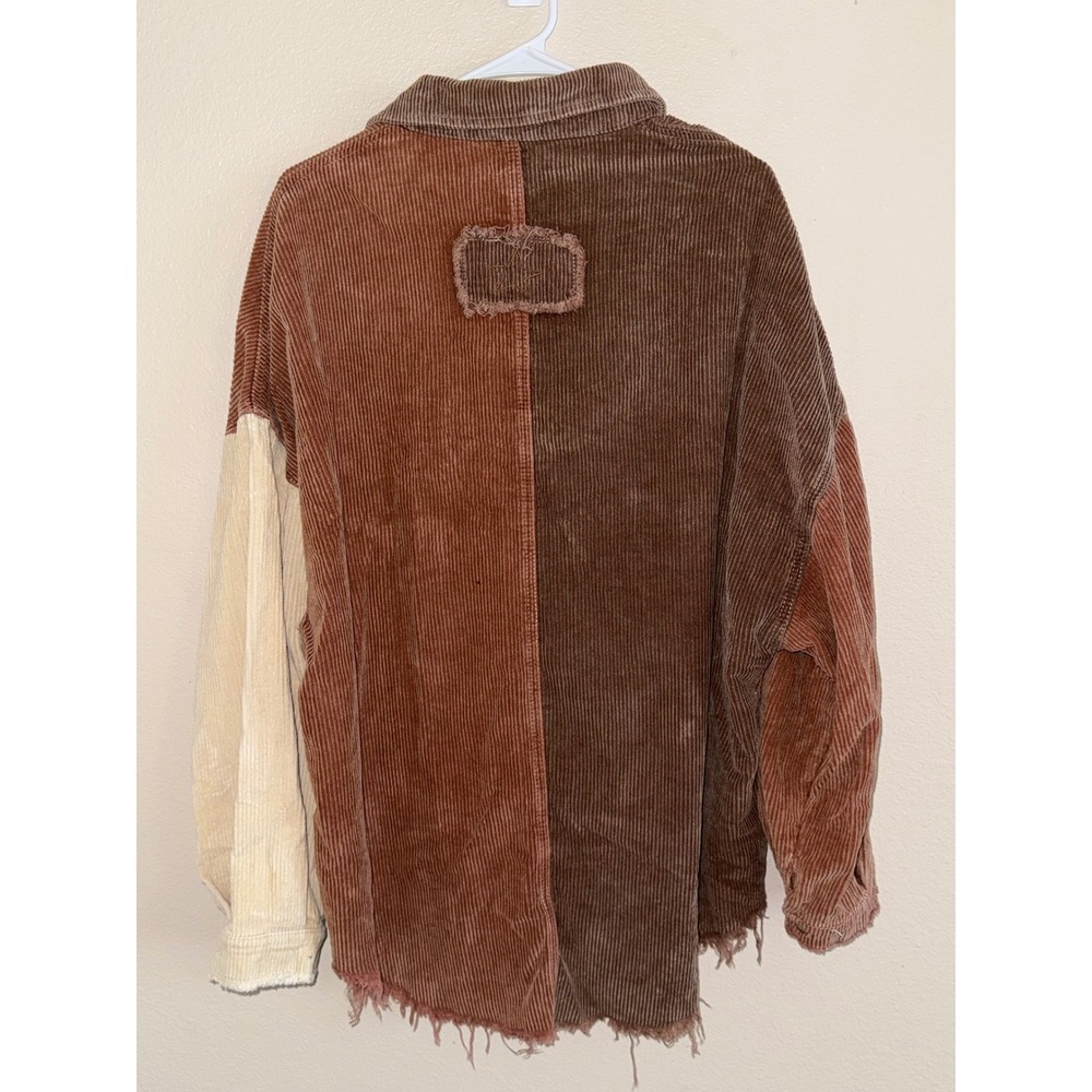 POL Womens Colorblock Corduroy Shacket Brown Rust Cream Star Patch Large - Picture 4 of 5